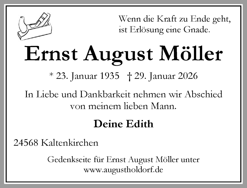  Traueranzeige für Ernst August Möller vom 07.02.2026 aus Umschau