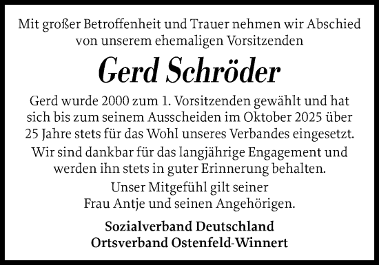 Traueranzeige von Gerd Schröder von Husumer Nachrichten, Nordfriesland Tageblatt