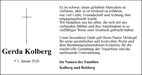 Traueranzeige von Gerda Kolberg von Elmshorner Nachrichten, Barmstedter Zeitung
