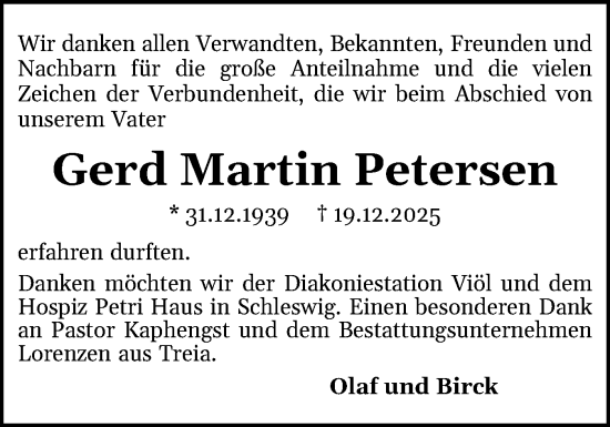 Traueranzeige von Gerd Martin Petersen von Husumer Nachrichten, Nordfriesland Tageblatt