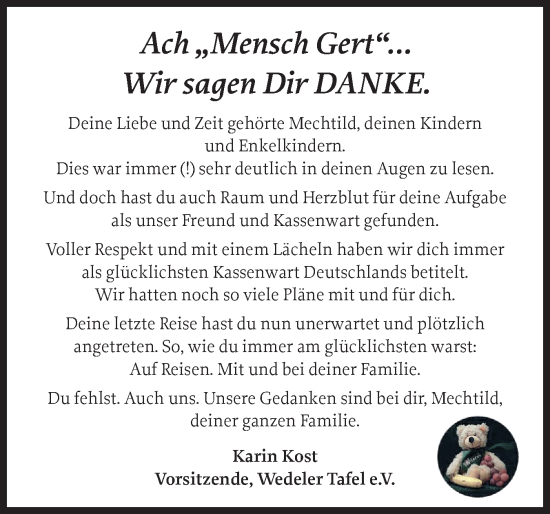 Traueranzeige von Gert  von Wedel-Schulauer Tageblatt, tip Wedel-Schulauer Tageblatt, tip Rissener Rundschau