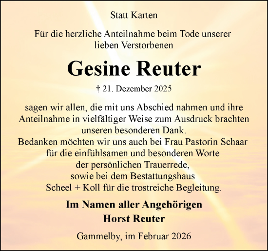 Traueranzeige von Gesine Reuter von Eckernförder Zeitung, Hallo Eckernförde