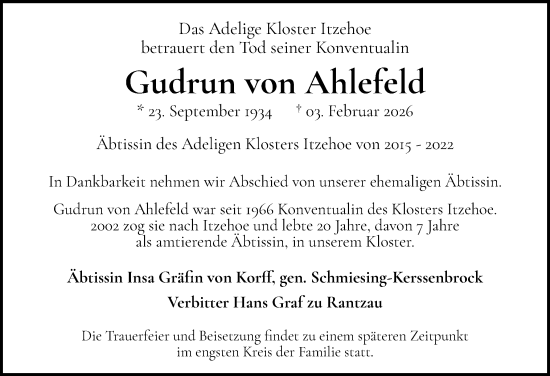 Traueranzeige von Gudrun von Ahlefeld von Norddeutsche Rundschau, Wilstersche Zeitung, Glückstädter Fortuna