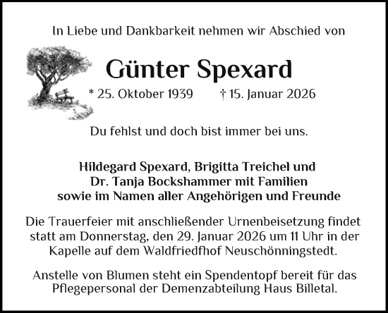 Traueranzeige von Günter Spexard von MARKT Glinde/Reinfeld