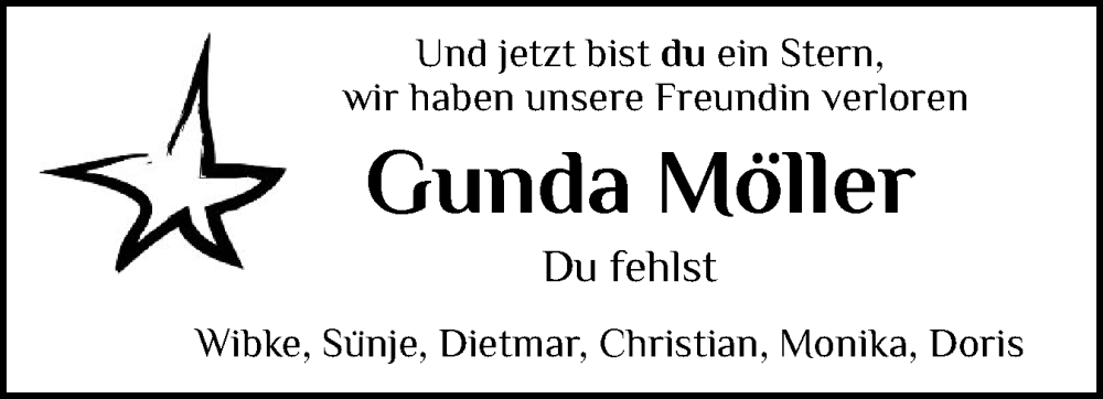  Traueranzeige für Gunda Möller vom 14.02.2026 aus Husumer Nachrichten, Nordfriesland Tageblatt