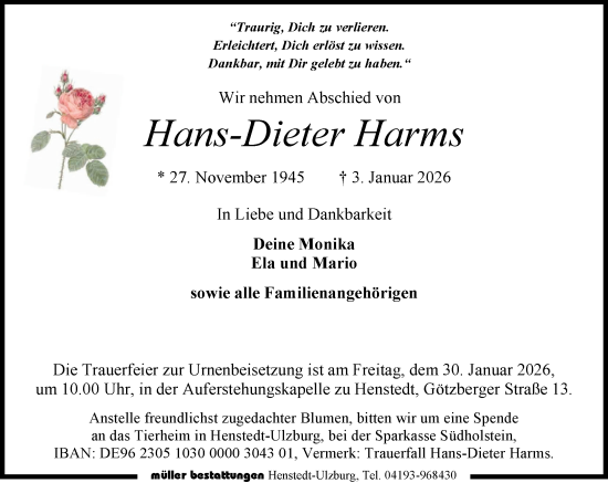 Traueranzeige von Hans-Dieter Harms von Umschau