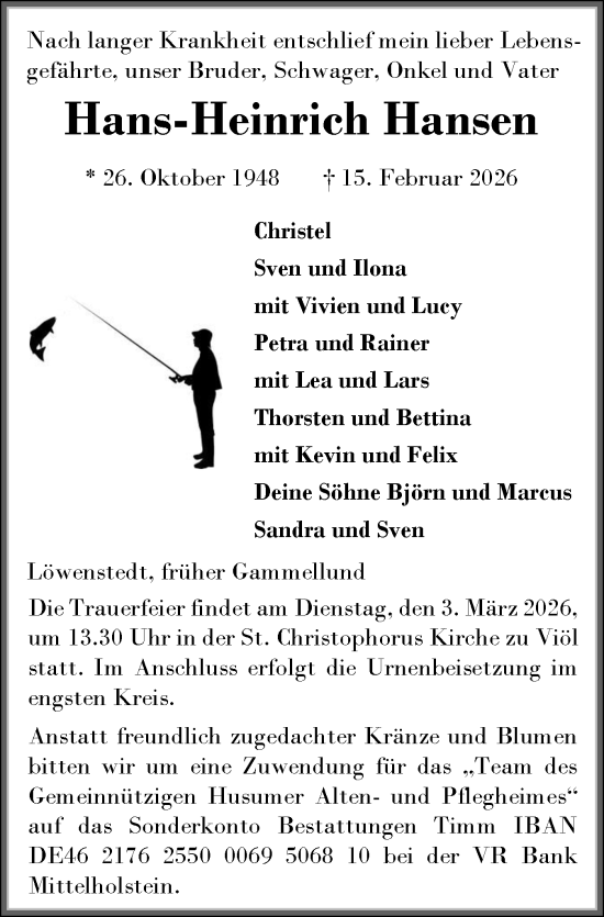 Traueranzeige von Hans-Heinrich Hansen von Region Flensburg