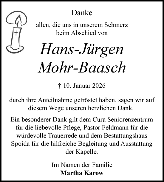 Traueranzeige von Hans-Jürgen Mohr-Baasch von Schleswig-Holsteinische Landeszeitung