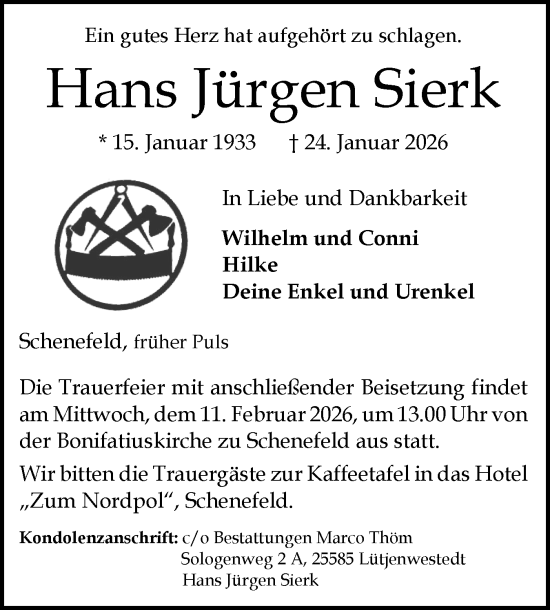 Traueranzeige von Hans Jürgen Sierk von Norddeutsche Rundschau, Wilstersche Zeitung, Glückstädter Fortuna