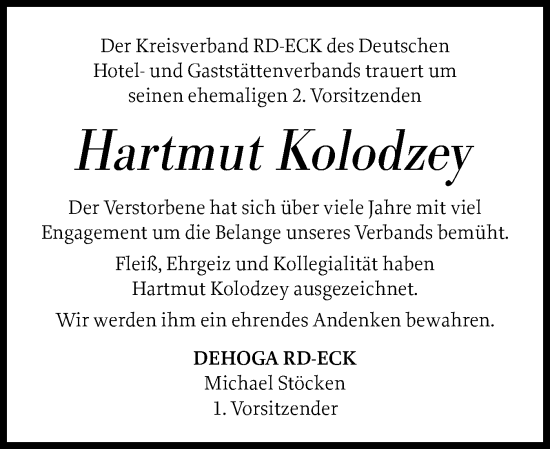 Traueranzeige von Hartmut Kolodzey von Eckernförder Zeitung