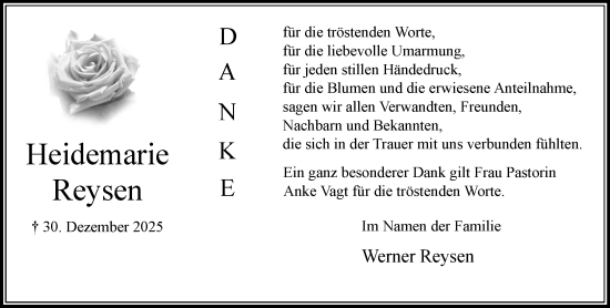 Traueranzeige von Heidemarie Reysen von MARKT Bad Oldesloe/Reinfeld und Stormarner Tageblatt