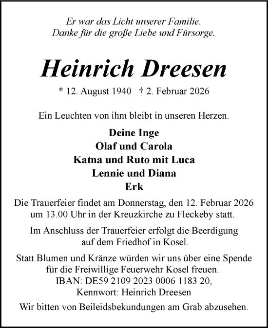 Traueranzeige von Heinrich Dreesen von Eckernförder Zeitung, Hallo Eckernförde