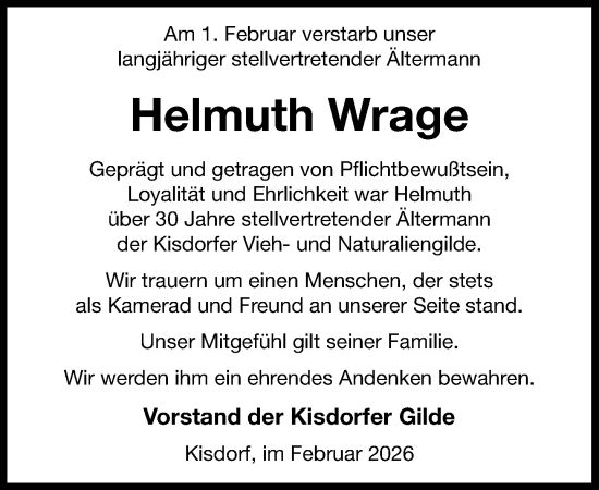 Traueranzeige von Helmuth Wrage von Umschau