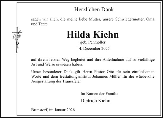 Traueranzeige von Hilda Kiehn von Wochenend Anzeiger
