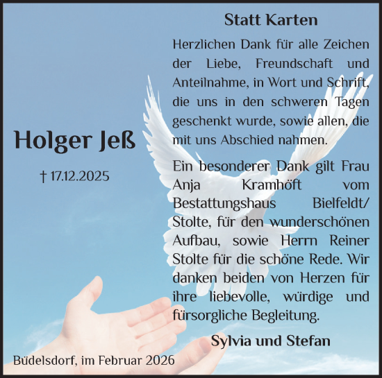 Traueranzeige von Holger Jeß von Schleswig-Holsteinische Landeszeitung