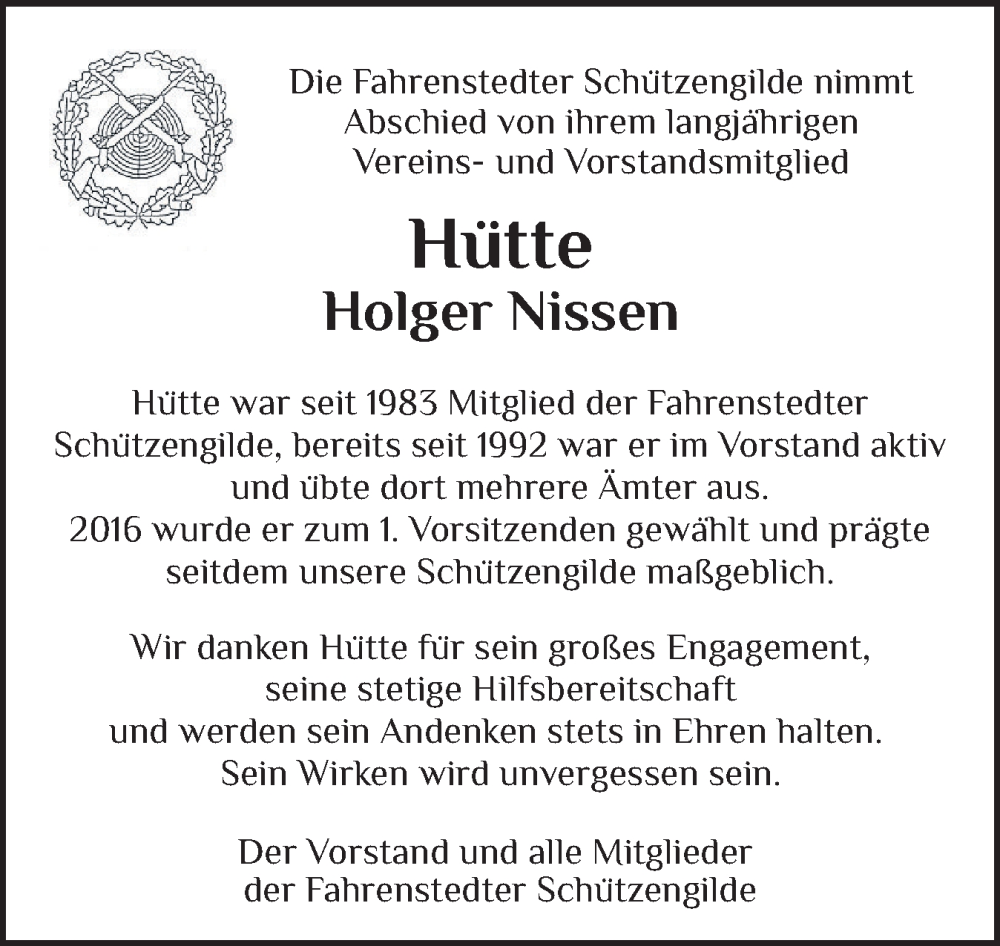  Traueranzeige für Holger Nissen vom 07.02.2026 aus Schleswiger Nachrichten, Schlei-Bote