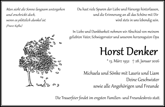 Traueranzeige von Horst Denker von MARKT Bad Oldesloe/Reinfeld und Stormarner Tageblatt