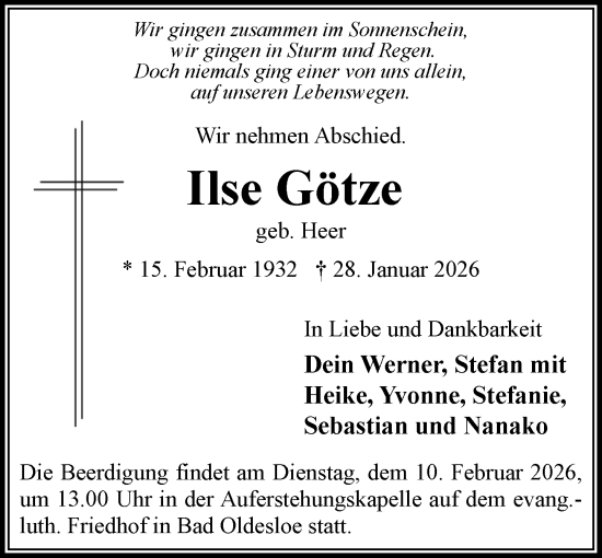 Traueranzeige von Ilse Götze von MARKT Bad Oldesloe/Reinfeld und Stormarner Tageblatt