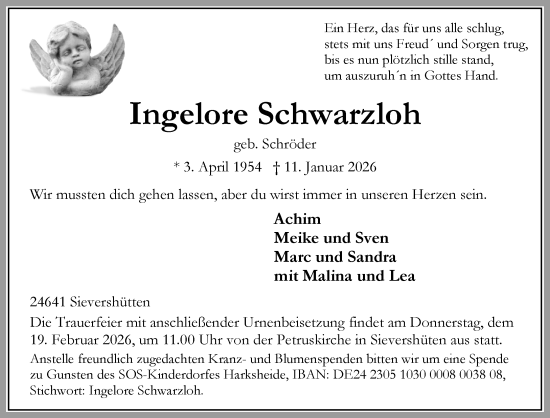 Traueranzeige von Ingelore Schwarzloh von Umschau