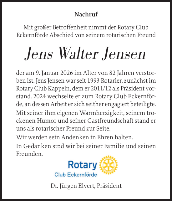 Traueranzeige von Jens Walter Jensen von Schleswiger Nachrichten, Schlei-Bote