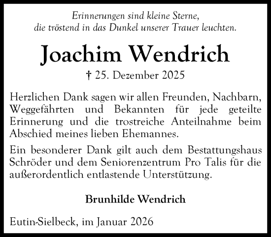Traueranzeige von Joachim Wendrich von Ostholsteiner Anzeiger