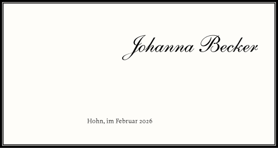 Traueranzeige von Johanna Becker von Schleswig-Holsteinische Landeszeitung