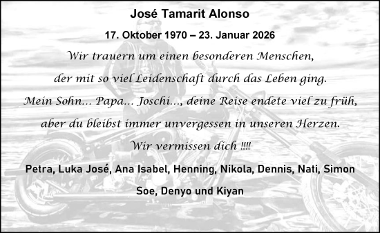 Traueranzeige von José Tamarit Alonso von Umschau
