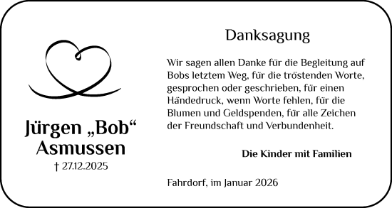 Traueranzeige von Jürgen Asmussen von Schleswiger Nachrichten, Schlei-Bote