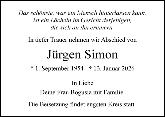 Traueranzeige von Jürgen Simon von MARKT Ratzeburg/Mölln