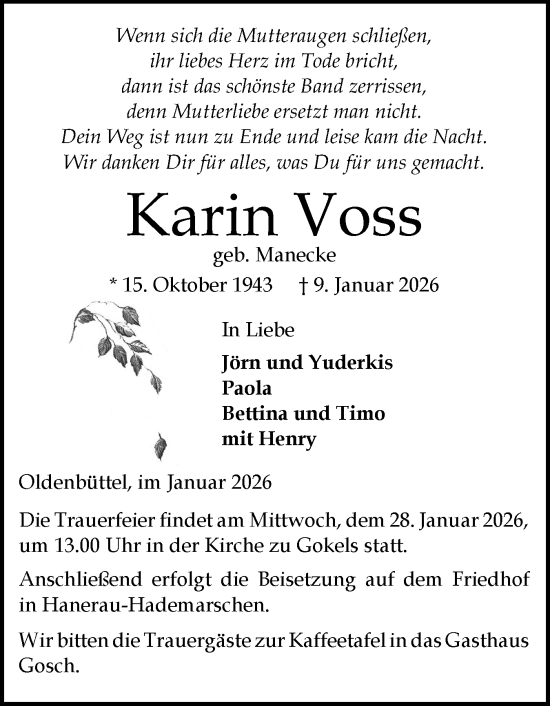 Traueranzeige von Karin Voss 