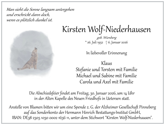 Traueranzeige von Kirsten Wolf-Niederhausen von Uetersener Nachrichten, Der tip am Wochenende