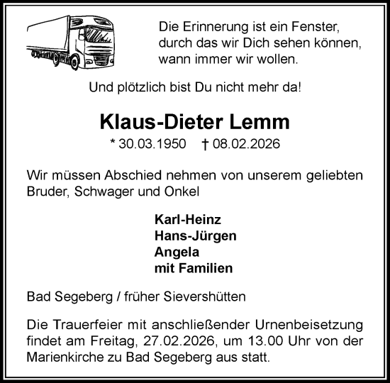 Traueranzeige von Klaus-Dieter Lemm von Umschau