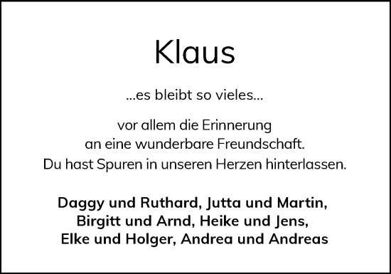 Traueranzeige von Klaus Giese 