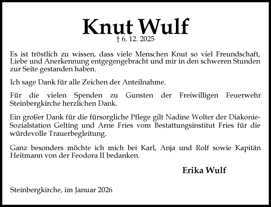 Traueranzeige von Knut Wulf von Flensburger Tageblatt
