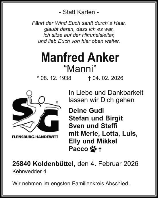 Traueranzeige von Manfred Anker von Die WochenSchau Gesamtausgabe