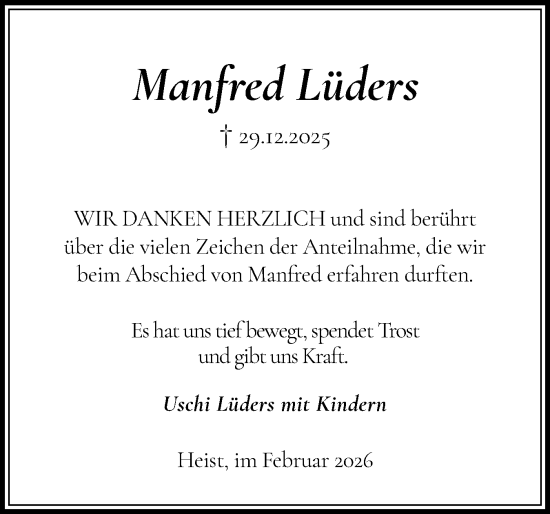 Traueranzeige von Manfred Lüders von Uetersener Nachrichten, Der tip am Wochenende