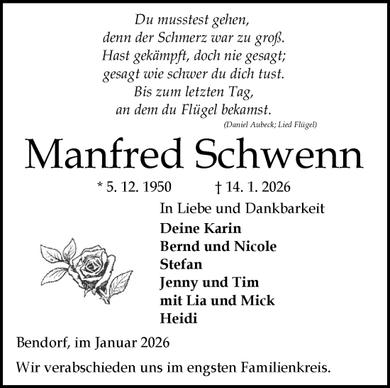 Traueranzeige von Manfred Schwenn 