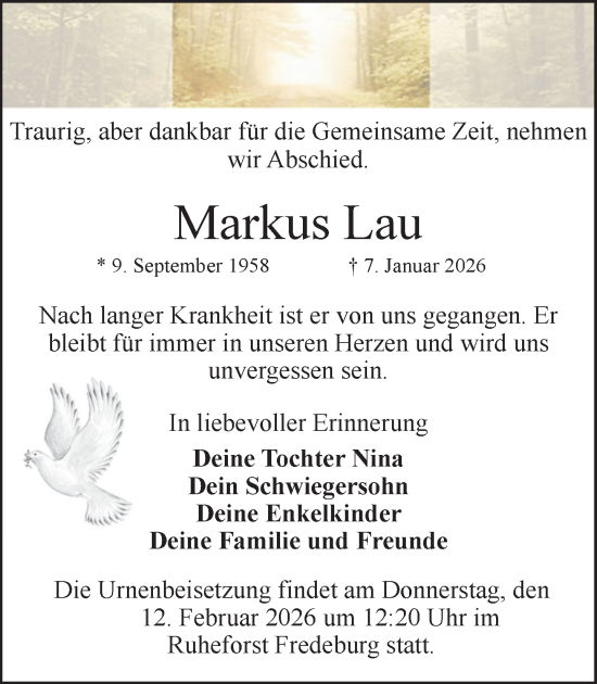 Traueranzeige von Markus Lau von MARKT Ratzeburg/Mölln