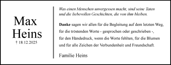 Traueranzeige von Max Heins von Norddeutsche Rundschau, Wilstersche Zeitung, Glückstädter Fortuna
