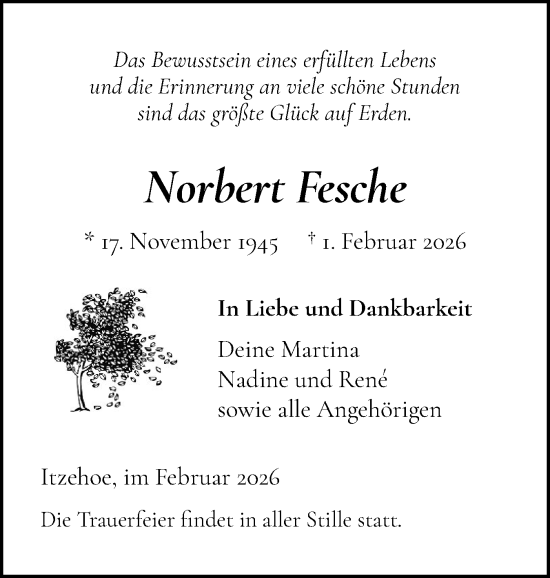 Traueranzeige von Norbert Fesche von Norddeutsche Rundschau, Wilstersche Zeitung, Glückstädter Fortuna