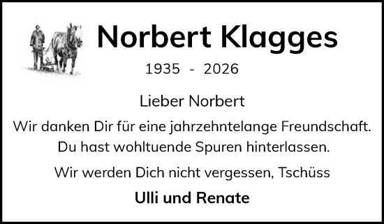Traueranzeige von Norbert Klagges von Eckernförder Zeitung, Hallo Eckernförde