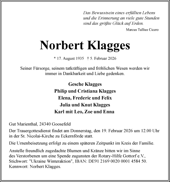 Traueranzeige von Norbert Klagges von Eckernförder Zeitung, Hallo Eckernförde