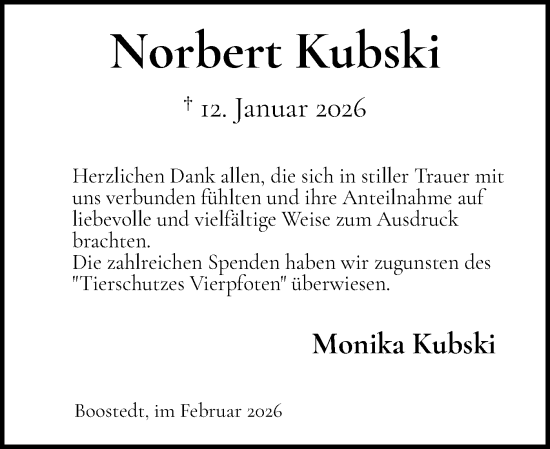 Traueranzeige von Norbert Kubski von Holsteinischer Courier