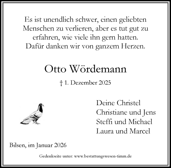 Traueranzeige von Otto Wördemann von Umschau