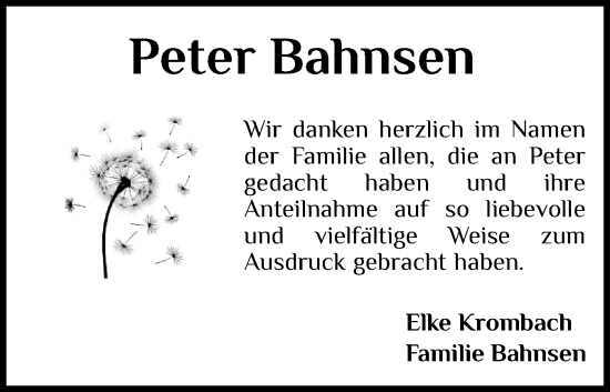 Traueranzeige von Peter Bahnsen von Der Insel-Bote
