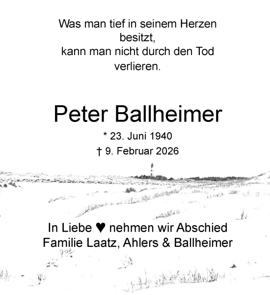 Traueranzeige von Peter Ballheimer von MARKT Ahrensburg/Bargteheide/Trittau und Stormarner Tageblatt
