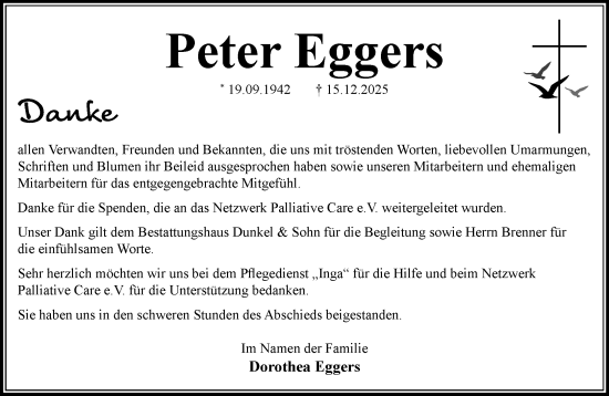 Traueranzeige von Peter Eggers von MARKT Ratzeburg/Mölln