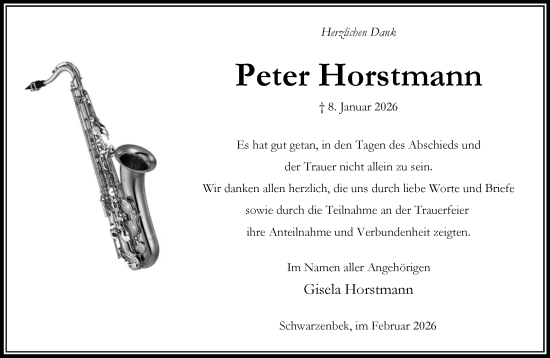 Traueranzeige von Peter Horstmann von Wochenend Anzeiger