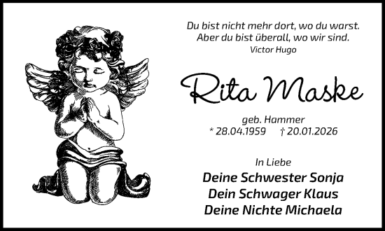 Traueranzeige von Rita Maske von MARKT Ratzeburg/Mölln