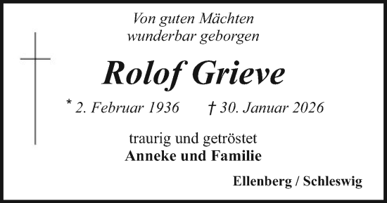 Traueranzeige von Rolof Grieve von Region Flensburg